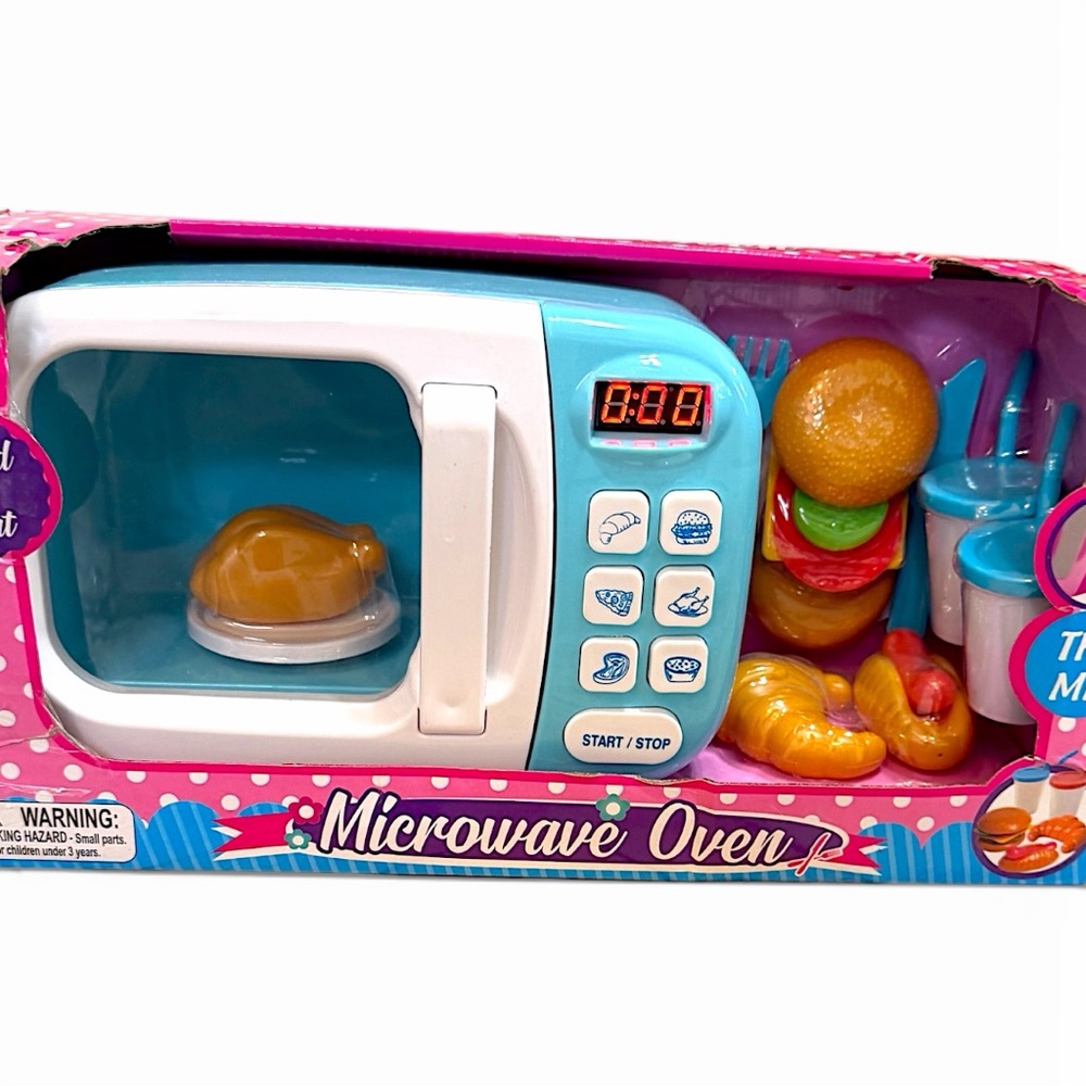New Kids 18 Pc Electronic Microwave, Pretend Food & Utensils Kitchen Play Set